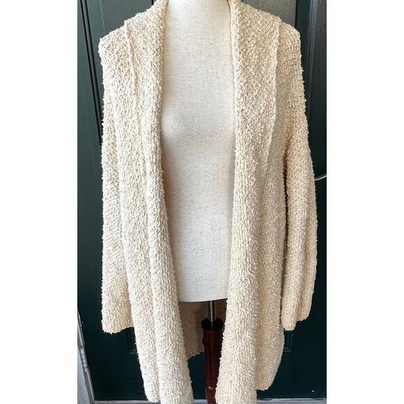 Free People Textured Bouclé Knit Cardigan M Open Front Oversized Cream Chunky - Picture 1 of 8